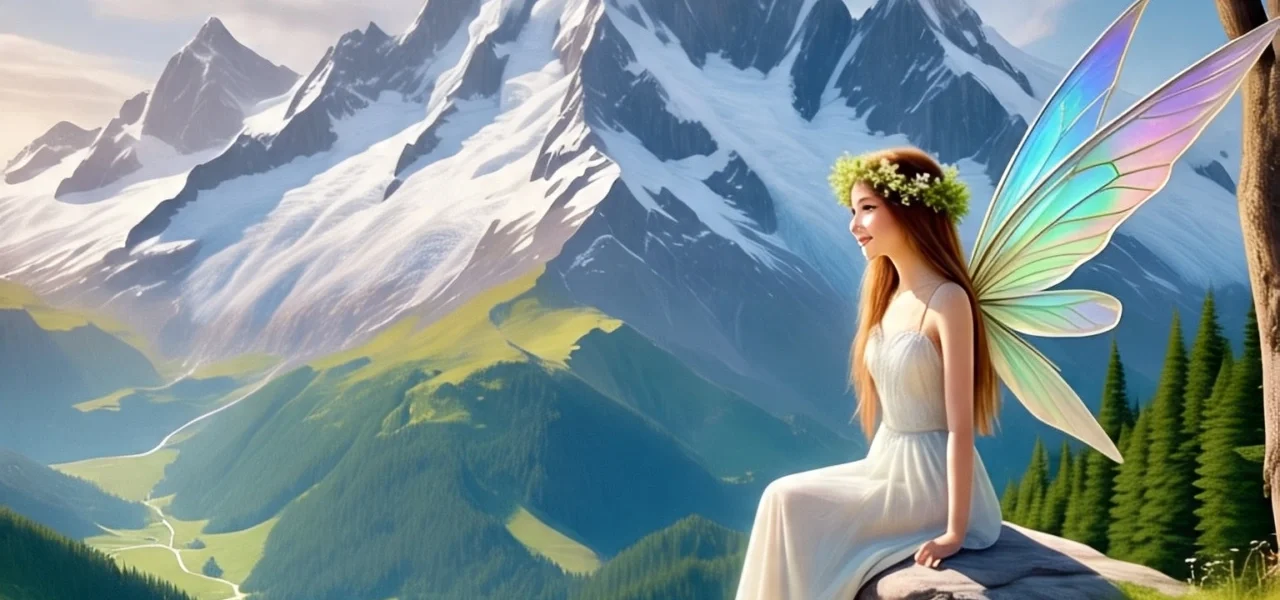 Fairy sitting near Khait Parvat Uttarakhand with snow-covered Himalayan peaks in the background